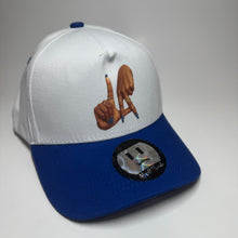 Load image into Gallery viewer, LA hand sign Snap Back White and Royal Blue
