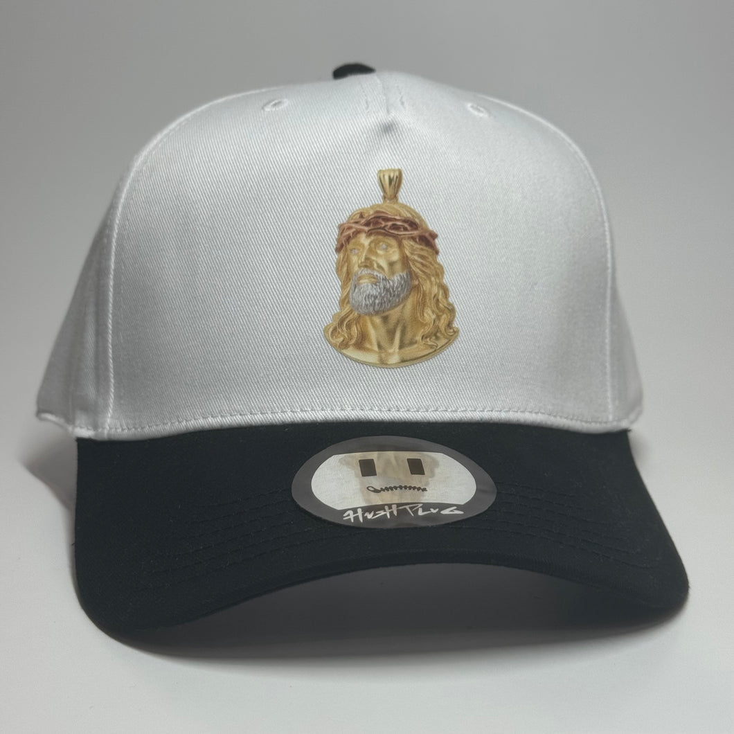 White & Black Jesus Piece SnapBack